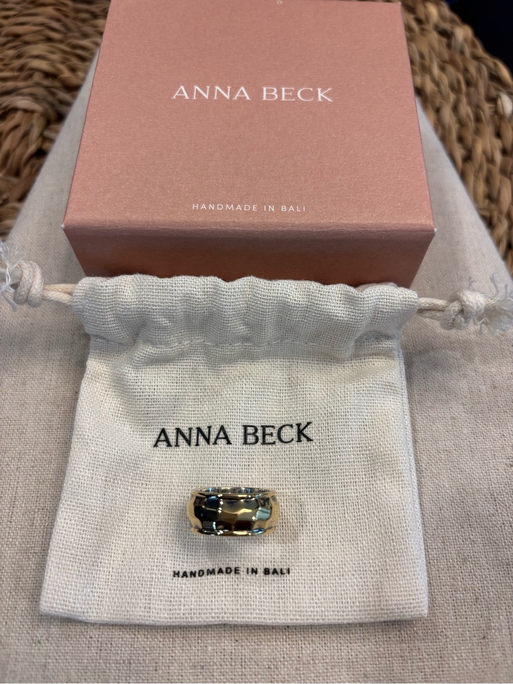 Anna Beck Gold Hammered Cigar Band Ring